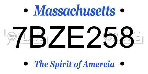 7BZE258 Massachusetts License Plate
