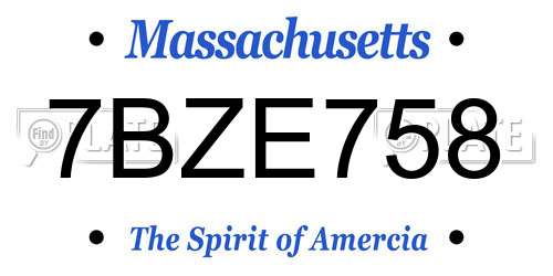 7BZE758 Massachusetts License Plate