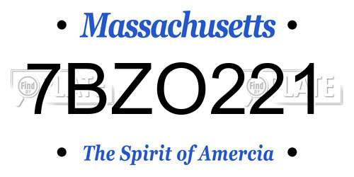 7BZO221 Massachusetts License Plate
