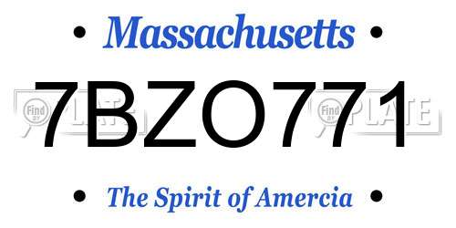 7BZO771 Massachusetts License Plate