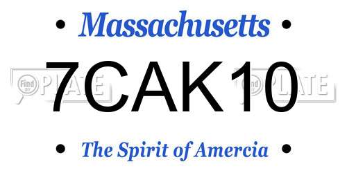 7CAK10 Massachusetts License Plate
