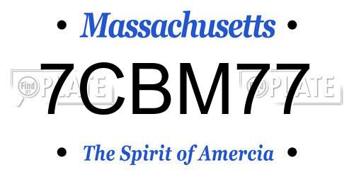 7CBM77 Massachusetts License Plate