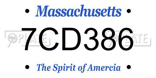 7CD386 Massachusetts License Plate