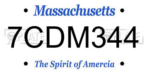 7CDM344 Massachusetts License Plate