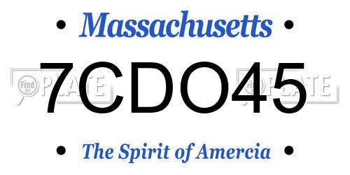 7CDO45 Massachusetts License Plate