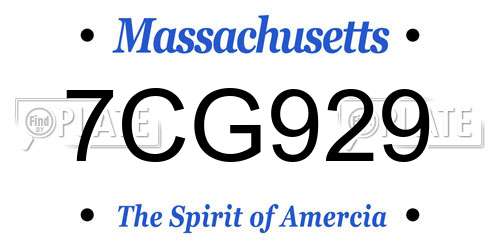 7CG929 Massachusetts License Plate