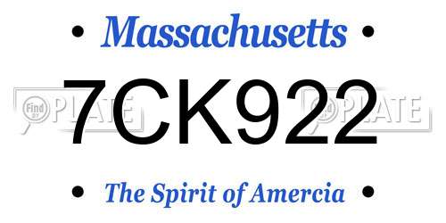 7CK922 Massachusetts License Plate