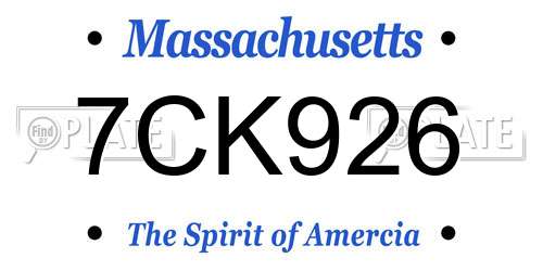 7CK926 Massachusetts License Plate