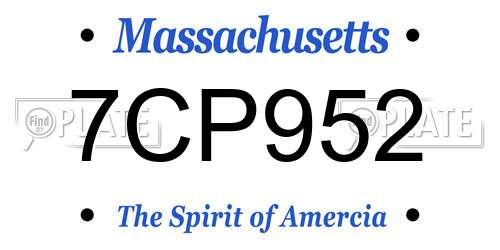 7CP952 Massachusetts License Plate
