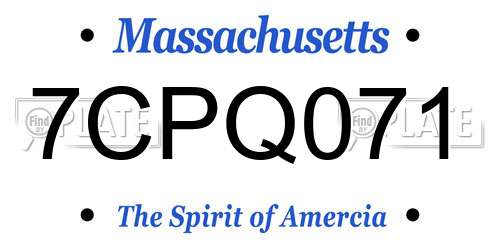 7CPQ071 Massachusetts License Plate
