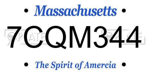 7CQM344 Massachusetts License Plate