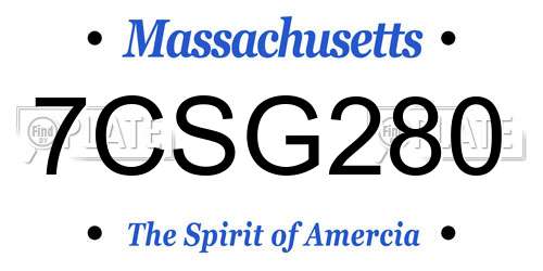 7CSG280 Massachusetts License Plate