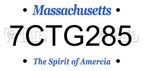 7CTG285 Massachusetts License Plate