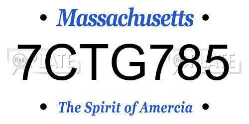 7CTG785 Massachusetts License Plate