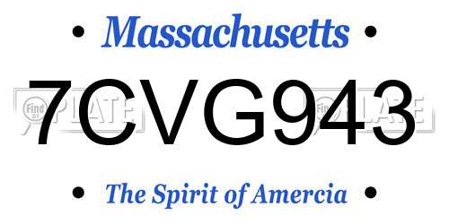 7CVG943 Massachusetts License Plate
