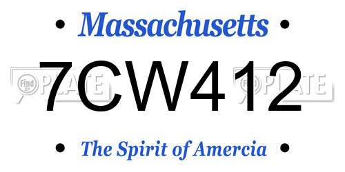 7CW412 Massachusetts License Plate