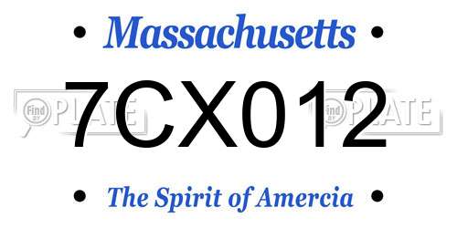 7CX012 Massachusetts License Plate