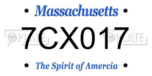7CX017 Massachusetts License Plate