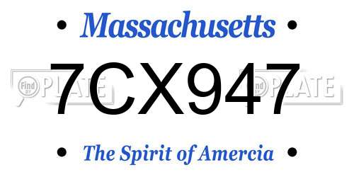 7CX947 Massachusetts License Plate