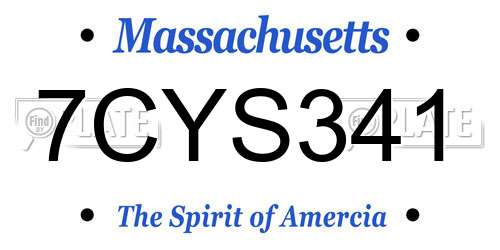 7CYS341 Massachusetts License Plate