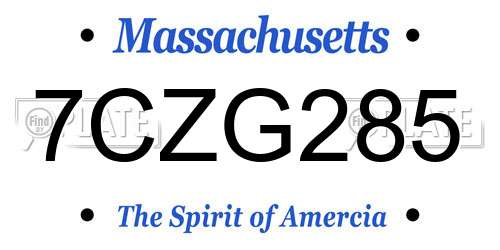 7CZG285 Massachusetts License Plate