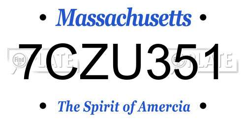 7CZU351 Massachusetts License Plate
