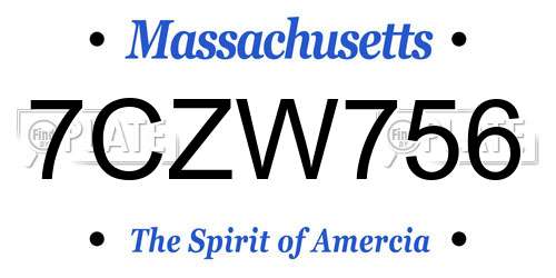 7CZW756 Massachusetts License Plate