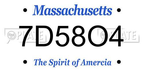 7D58O4 Massachusetts License Plate