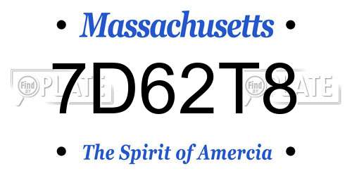 7D62T8 Massachusetts License Plate