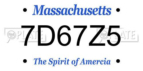 7D67Z5 Massachusetts License Plate
