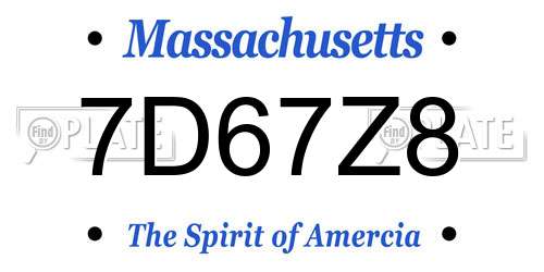 7D67Z8 Massachusetts License Plate