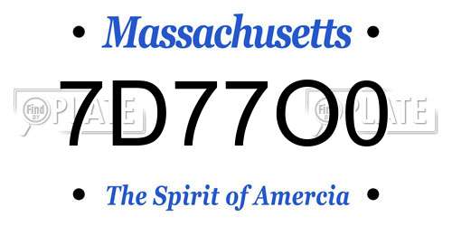 7D77O0 Massachusetts License Plate