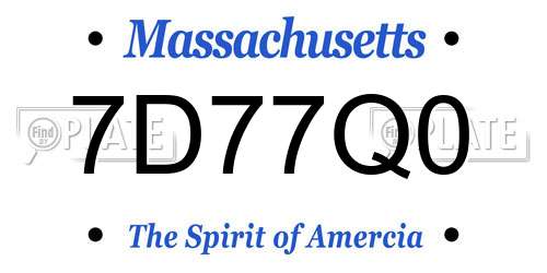 7D77Q0 Massachusetts License Plate