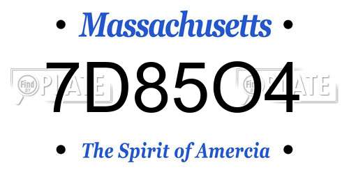 7D85O4 Massachusetts License Plate