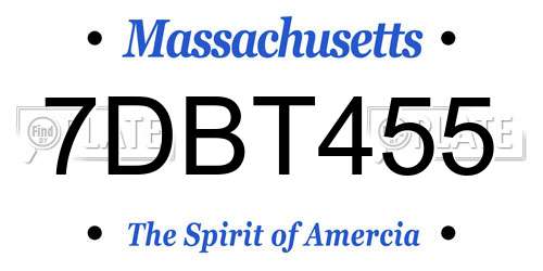 7DBT455 Massachusetts License Plate