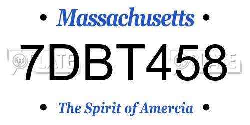 7DBT458 Massachusetts License Plate