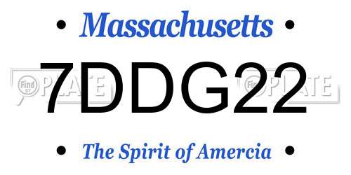 7DDG22 Massachusetts License Plate