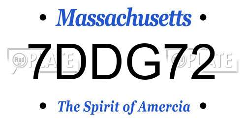 7DDG72 Massachusetts License Plate