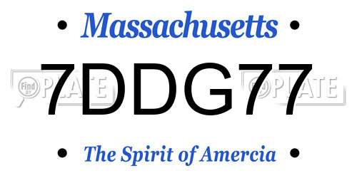7DDG77 Massachusetts License Plate