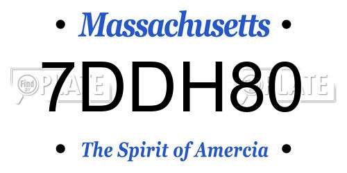 7DDH80 Massachusetts License Plate