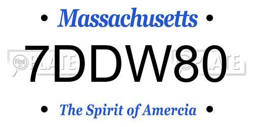 7DDW80 Massachusetts License Plate
