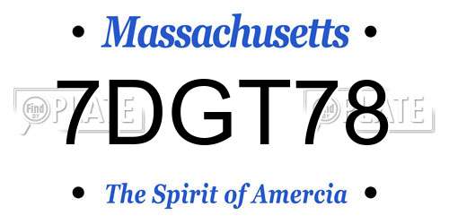 7DGT78 Massachusetts License Plate