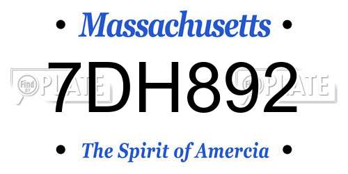 7DH892 Massachusetts License Plate