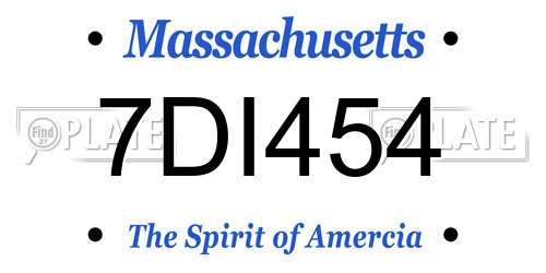 7DI454 Massachusetts License Plate