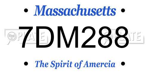 7DM288 Massachusetts License Plate