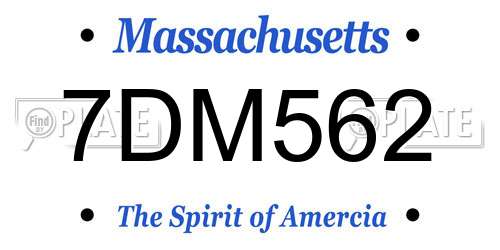 7DM562 Massachusetts License Plate