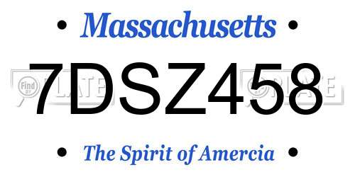 7DSZ458 Massachusetts License Plate