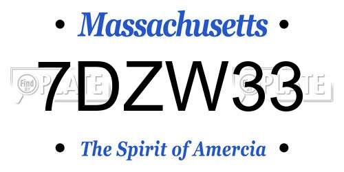 7DZW33 Massachusetts License Plate