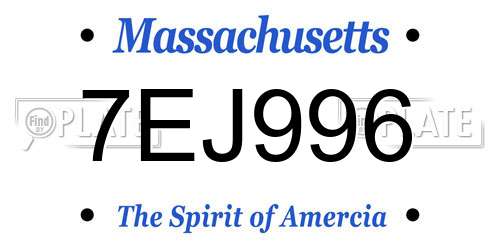 7EJ996 Massachusetts License Plate