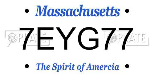 7EYG77 Massachusetts License Plate